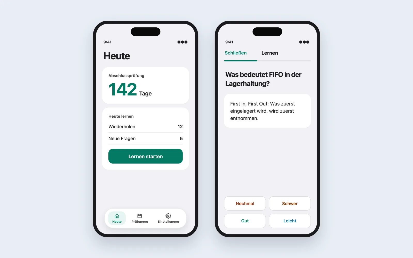 Gestaltetes Beispielbild der Azubi-Cockpit-App mit Demodaten auf zwei Telefonrahmen